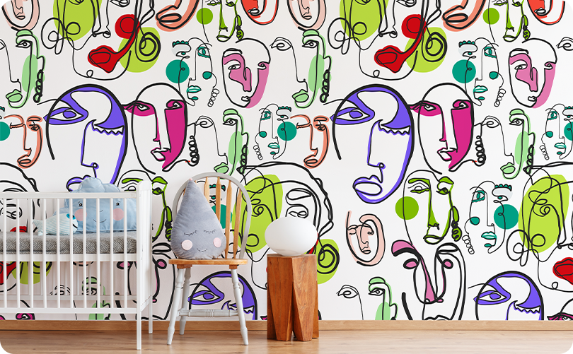 Abstract Cubist Colorful Face Wallpaper Mural – Peel & Stick Custom Wall Mural